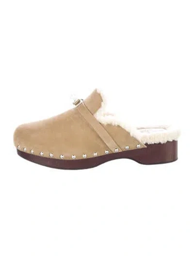 Pre-owned Hermes Carlotta Suede Mules In Neutral