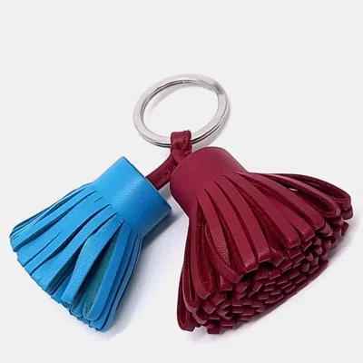 Pre-owned Hermes Hermès Carmen Duo Blue/burgundy Leather Tassel Keyring