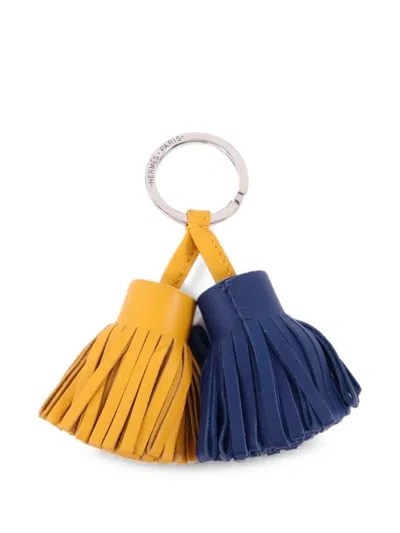 Pre-owned Hermes Carmen Duo Tassel Key Ring In Yellow