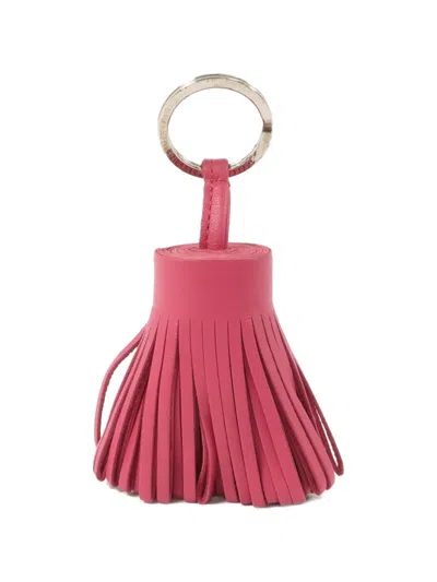 Pre-owned Hermes Carmen Fringed Leather Keychain In Pink