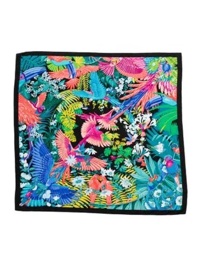 Pre-owned Hermes Carnaval Des Oiseaux Silk Shawl In Blue