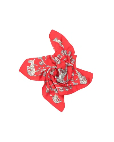 Pre-owned Hermes Hermès Carré 45 Les Cavaliers D'or Silk Scarf In Red