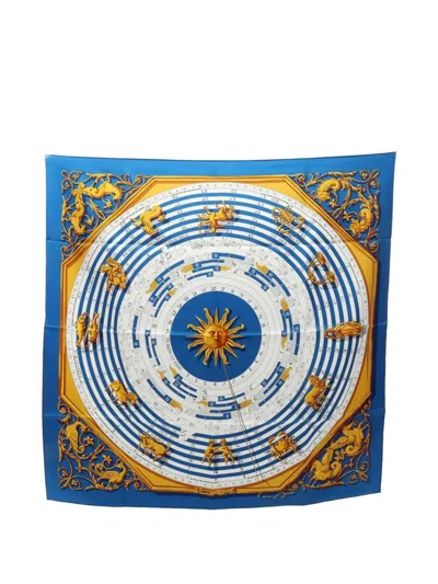 Pre-owned Hermes Carre 90 Dies Et Hore Scarf In Blue