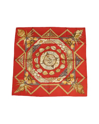 Hermes Carre 90 Rocaille Scarf Silk Red Auth Hk761