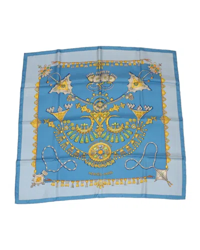 Hermes Carre 90 Scarf Hparures Des Sablesh Silk Blue Auth Am498b In Multi