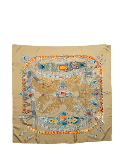 Pre-owned Hermes Carré 90 Terres Précieuses Scarf In Neutral