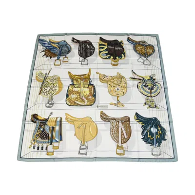 Pre-owned Hermes Carre 90 Tous En Selle Silk Square Scarf Multicolor