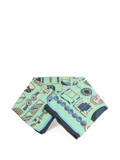 Pre-owned Hermes Carré En Boucles Scarf In Blue