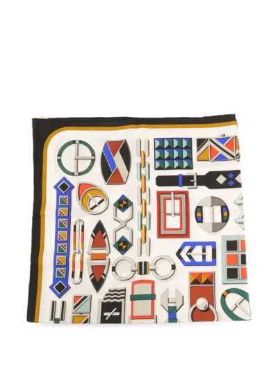 Pre-owned Hermes Carré En Boucles Silk Scarf In White