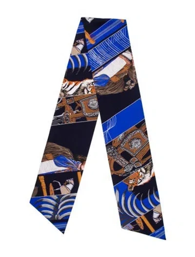 Pre-owned Hermes Carré En Carrés Maxi Silk Twilly Scarf In Blue