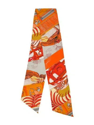 Pre-owned Hermes Carré En Carrés Maxi Silk Twilly Scarf In Orange