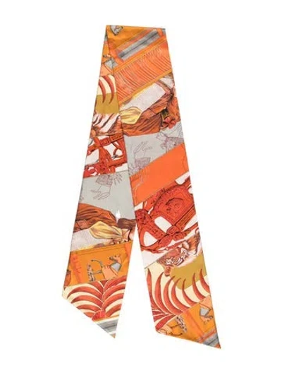 Pre-owned Hermes Carré En Carrés Maxi Silk Twilly Scarf In Orange