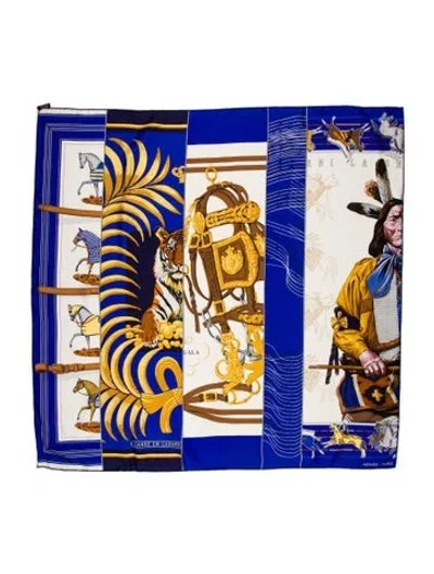 Pre-owned Hermes Carré En Carrés Silk Scarf In Blue
