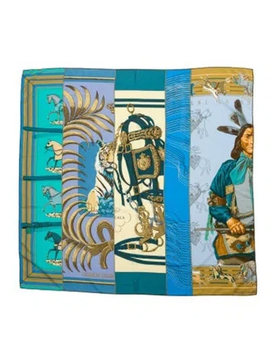 Pre-owned Hermes Carré En Carrés Silk Shawl In Blue