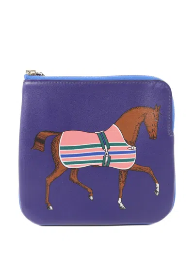 Pre-owned Hermes Carre Pocket Horse-print Wallet In Purple