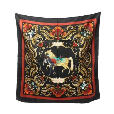 Pre-owned Hermes Carres 90 Cheval Turc Scarf Silk Multicolor In Black