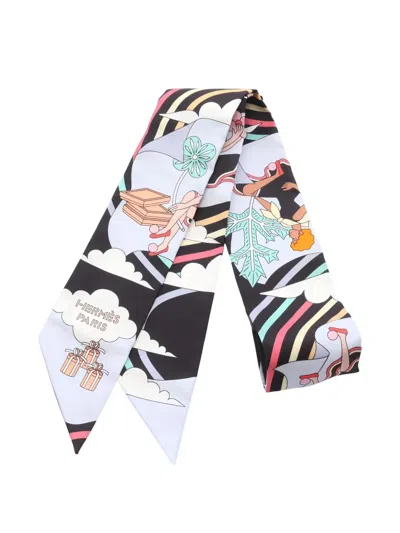 Pre-owned Hermes Carrès Volant Ribbon Scarf In Black