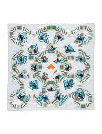 Pre-owned Hermes Carres Volants Silk Scarf In Blue