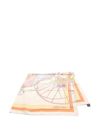 Pre-owned Hermes Carriage-pattern Scarf In Neutral