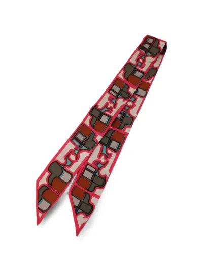 Pre-owned Hermes Carriage-print Scarf In Pink