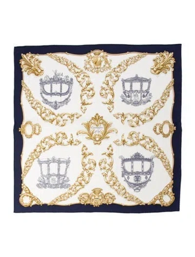 Pre-owned Hermes Carrosses D'or Silk Scarf In Blue
