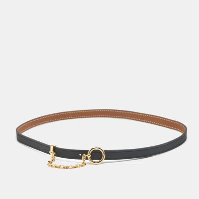 Pre-owned Hermes Carrousel 70 Cm Reversible Buckle Belt Noir/gold Swift And Epsom Leather In Black