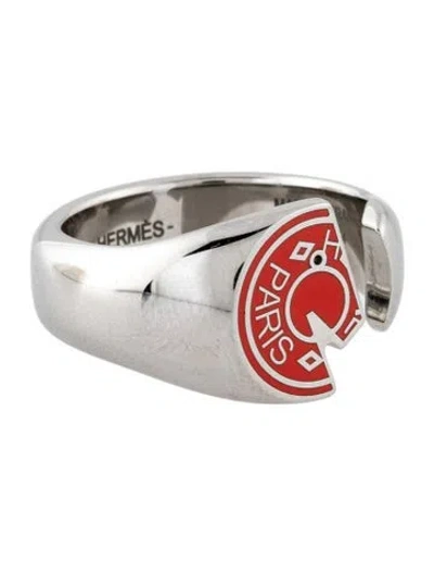 Pre-owned Hermes Carrousel Band Ring In Orange