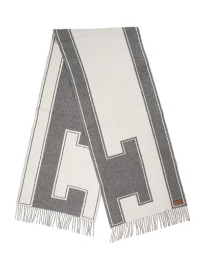 Pre-owned Hermes Casaque Clefs De H Cashmere Muffler In Gray