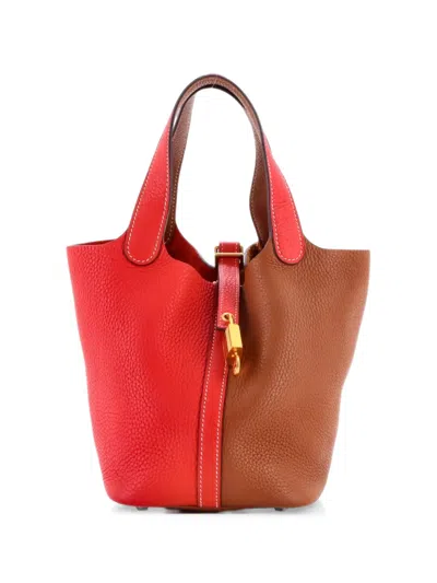 Pre-owned Hermes Casaque Picotin Lock Bag Clemence Pm Bucket Bag In Brown