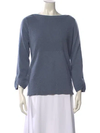 Pre-owned Hermes Cashmere Bateau Neckline Sweater In Blue