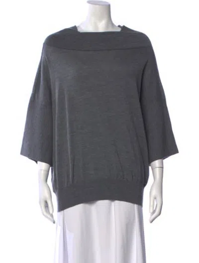 Pre-owned Hermes Cashmere Bateau Neckline Sweater In Grey