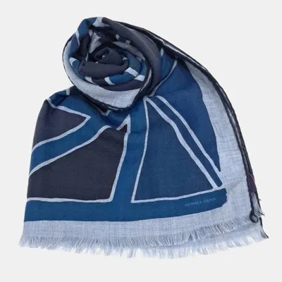 Pre-owned Hermes Cashmere Blue Shawl And Scarf