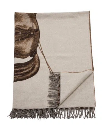 Pre-owned Hermes Cashmere Cheval D'attelage Blanket In Brown