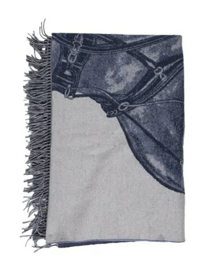 Pre-owned Hermes Cashmere Cheval D'attelage Throw Blanket W/ Tags In Blue