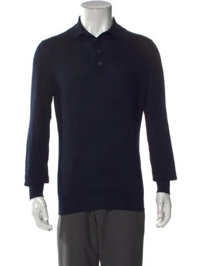 Pre-owned Hermes Cashmere Collar Polo Sweater In Blue