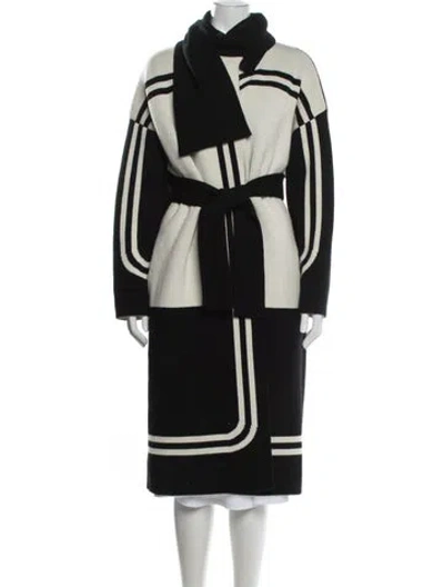 Pre-owned Hermes Cashmere Colorblock Pattern Coat In Black