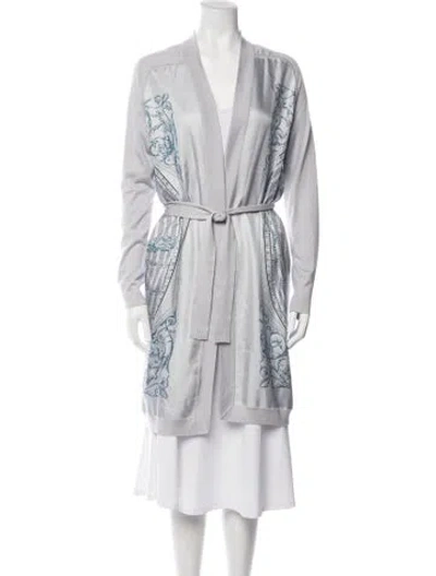 Pre-owned Hermes Cashmere Graphic Print Robe In Grey