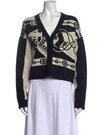 Pre-owned Hermes Cashmere Graphic Print Sweater In Black