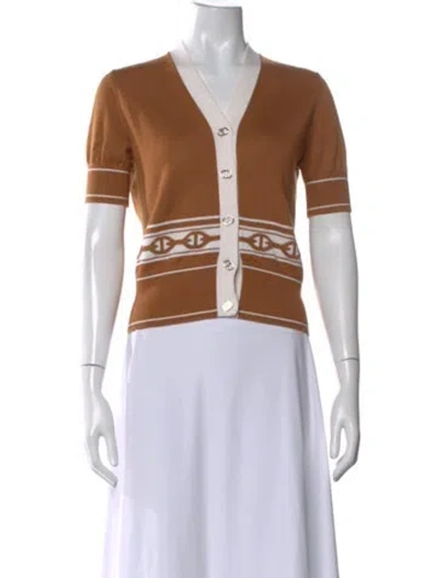 Pre-owned Hermes Cashmere Graphic Print Sweater In Brown