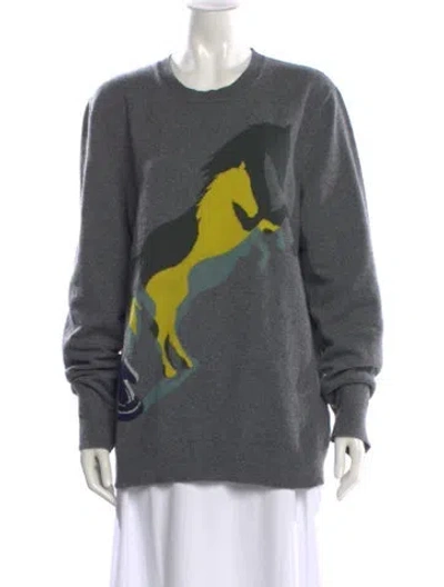 Pre-owned Hermes Cashmere Graphic Print Sweater In Gray