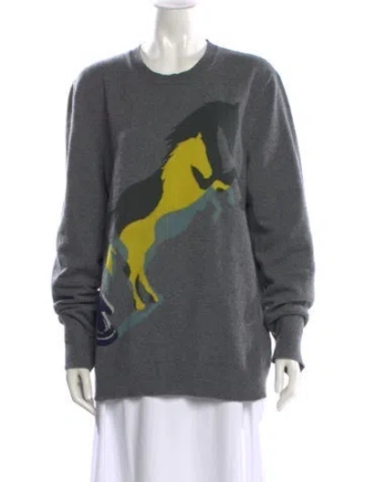 Pre-owned Hermes Cashmere Graphic Print Sweater In Grey
