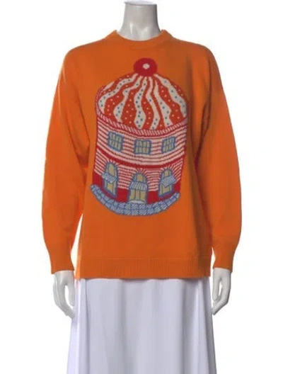 Pre-owned Hermes Cashmere Graphic Print Sweater In Orange