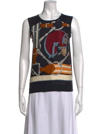 Pre-owned Hermes Cashmere Graphic Print Top In Black