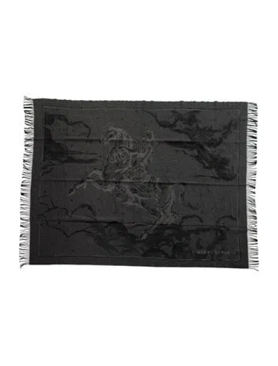 Pre-owned Hermes Cashmere Horse Throw Blanket In Gray