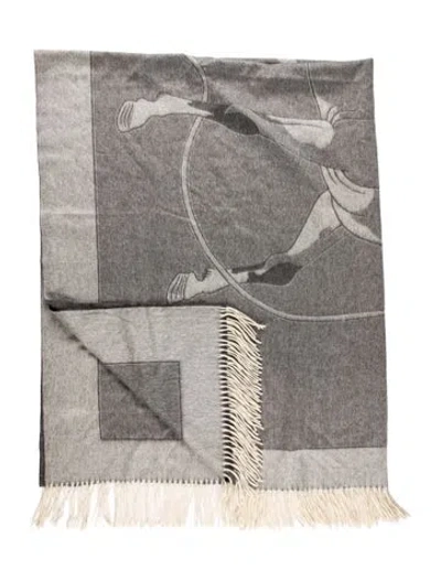 Pre-owned Hermes Cashmere Horse Throw Blanket In Gray