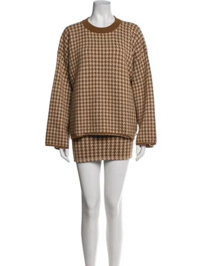 Pre-owned Hermes Cashmere Houndstooth Print Skirt Set In Neutrals