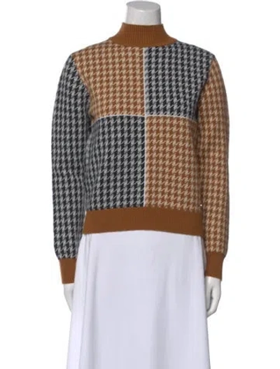 Pre-owned Hermes Cashmere Houndstooth Print Sweater W/ Tags In Brown