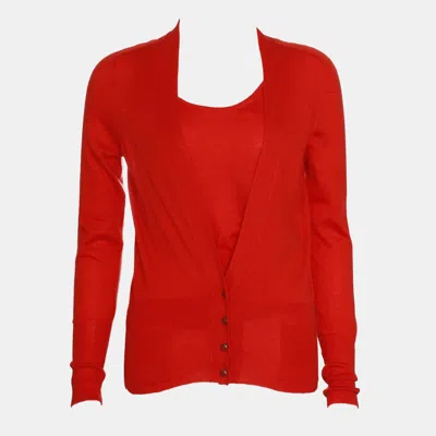Pre-owned Hermes Cashmere Knit Twin Set Cardigan Fr 36 In Red
