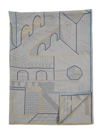 Pre-owned Hermes Cashmere Les Cavaliers Blanket In Gray