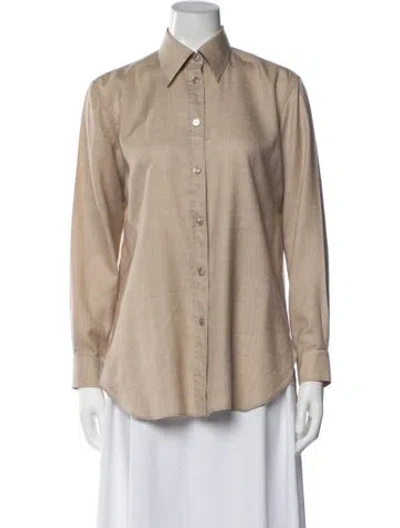 Pre-owned Hermes Cashmere Long Sleeve Button-up Top In Neutrals